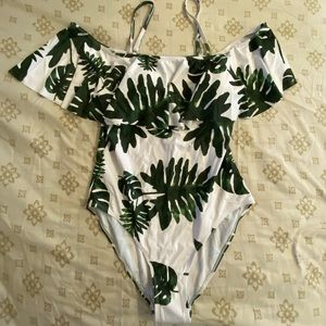 One piece off the shoulder swimsuit plus size